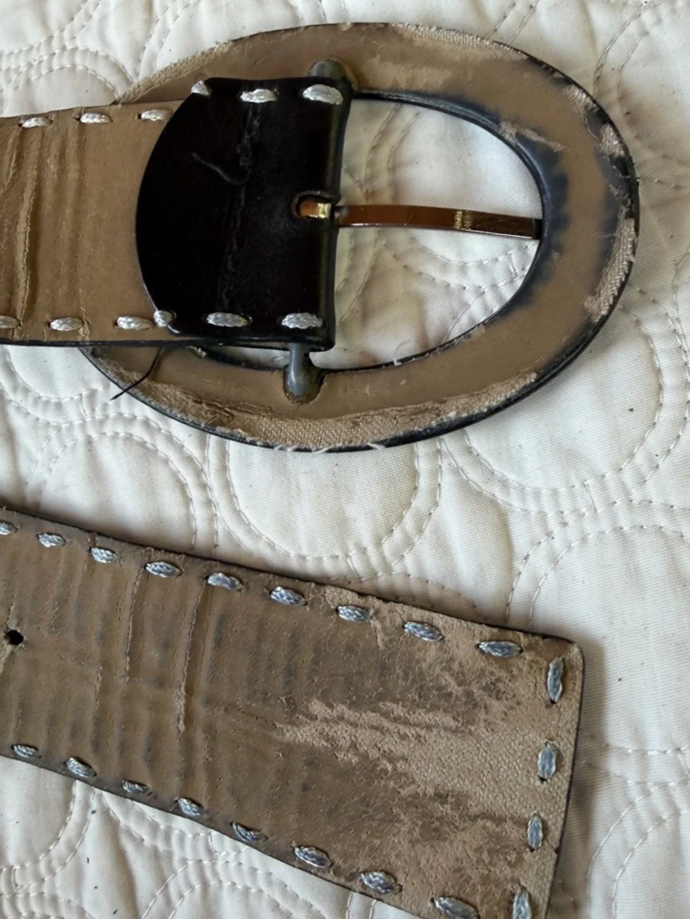 White House Black Market leather belt with large oval buckle
